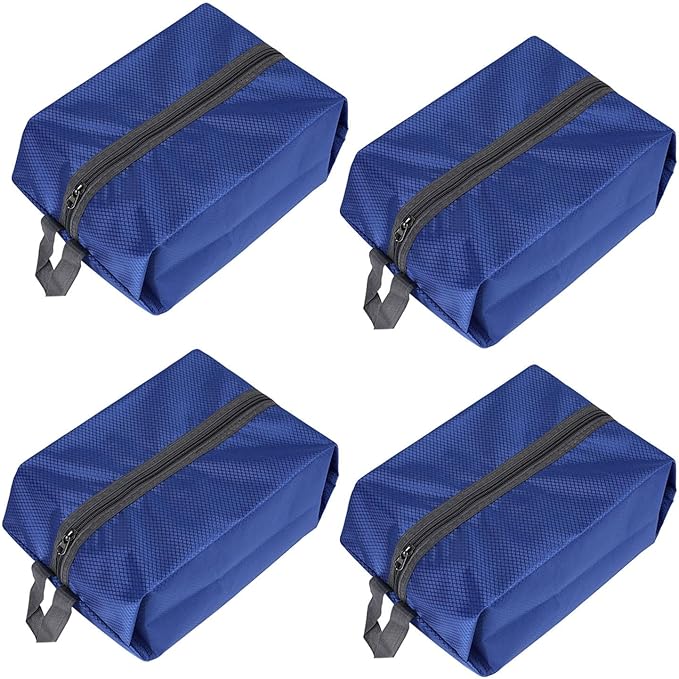 Washable Shoe Bags for Travel, 4 Pack Blue, Nylon and Oxford Fabric, Zipper Closure