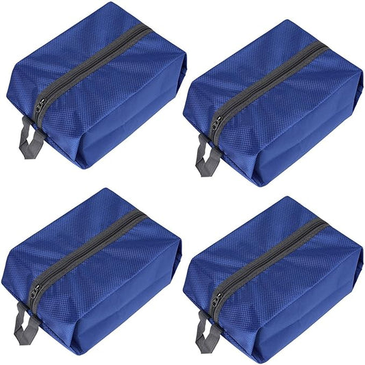 Washable Shoe Bags for Travel, 4 Pack Blue, Nylon and Oxford Fabric, Zipper Closure