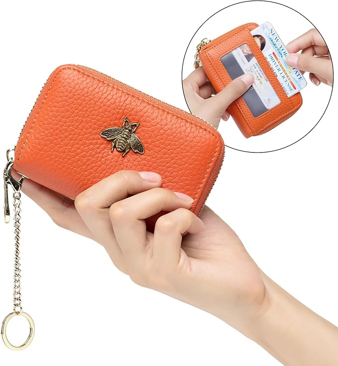 imeetu RFID Credit Card Holder, Small Leather Zipper Card Case Wallet for Women