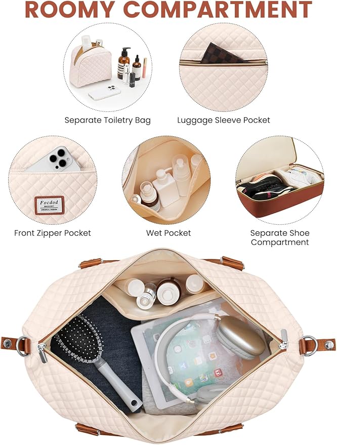 Travel Weekender Duffle Bags for Women: Overnight Bags with Shoe Compartment Large Carry on Weekend Bag with Toiletry Bag & Wet Pocket Tote Duffel Hospital Bag for Women Labor Delivery Begie Brown