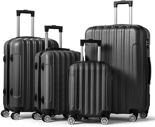 Karl home 4 Piece Luggage Sets Travel Suitcase, Large Capacity Lightweight Luggage Sets with TSA Lock & Spinner Wheels, for Business Trip School Starts (16"/20"/24"/28"), Black