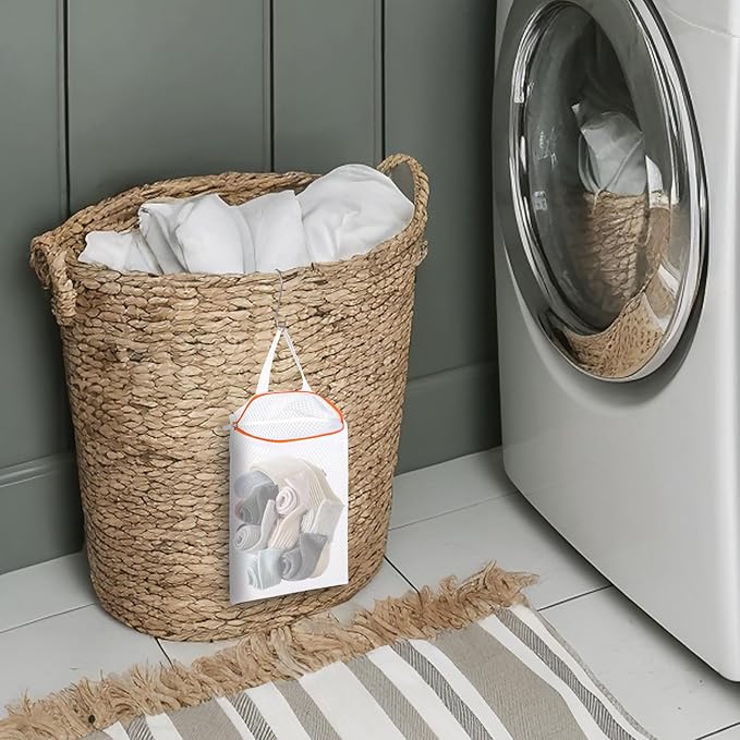 2 Pack Hanging Mesh Laundry Bag Set, 12x16 Inch Mesh Hamper with Metal Hooks for Closet Door & Wall - Space Saving Storage for Clothes, Delicates, Toys