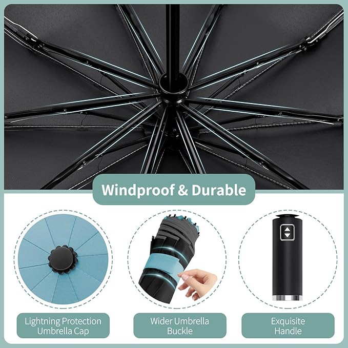 Seniny Inverted Travel Umbrella, Automatic Umbrellas for Rain, Windproof Compact Umbrella with Reflective Stripe, Folding UV Umbrella Sun Umbrella, Portable Large Umbrella for Backpack, Lightweight