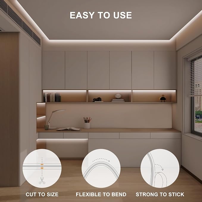 32.8ft COB LED Strip Light with Remote, 4000K Ra93+ Dimmable Bright Neutral White Led COB Strip Light, White Led Strip Light for Mirror, Stair, Cabinet, Room