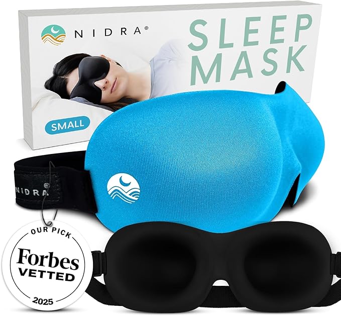 Nidra Contoured Sleep Mask for Side Sleepers – Zero Pressure Fit, Light Blocking Eye Shade for Sleeping & Travel – Blue, Small Size