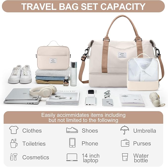 Weekender Bags for Women,Travel Duffle Overnight Bag with Shoe Compartment,Personal Item Carry On Bag,Gym Bag,3 Pcs Set