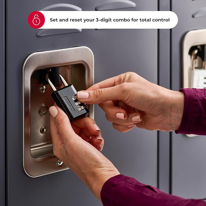 Master Lock Black Combination Padlock, Indoor Gym Locker Lock with Customizable 3-Digit Code for Luggage, Backpacks, Cabinets, 647D