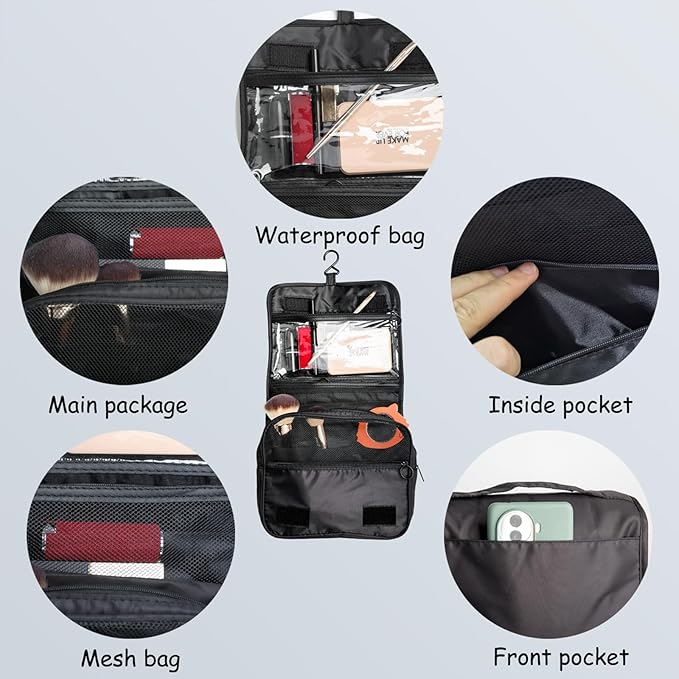 Foldable Hanging Travel Toiletry Bag,Waterproof Portable Travel Bags, Multifunction Travel Makeup Cosmetic Bag Organizer with Hanging Hook (Light Blue)