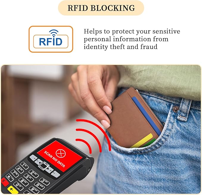 Hancynir Slim Wallet Women Credit Card Holder Minimalist Brown Vintage RFID Small Mini Card Case Front Pocket PU Leather Thin Travel Zipper Coin Cash ID Window Girls Wallet Gifts