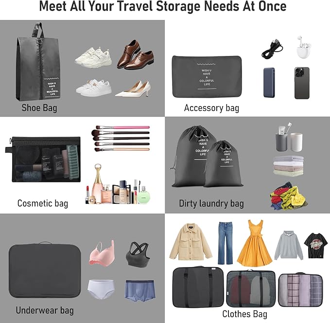 Packing Cubes for Travel -10 Set Luggage Organizer Bags for Family, Mesh Breathable Packing Cubes for Suitcases Durable Travel Essentials Bags Set