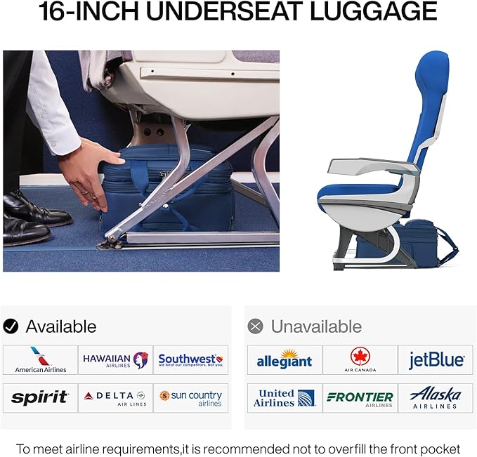 Hanke 16 Inch Underseat Carry On Luggage With Wheels, Small Rolling Suitcase Lightweight Under Seat Carry On Bag, Airline Approved Personal Item Overnight Softside Travel Luggage Bag,Blue