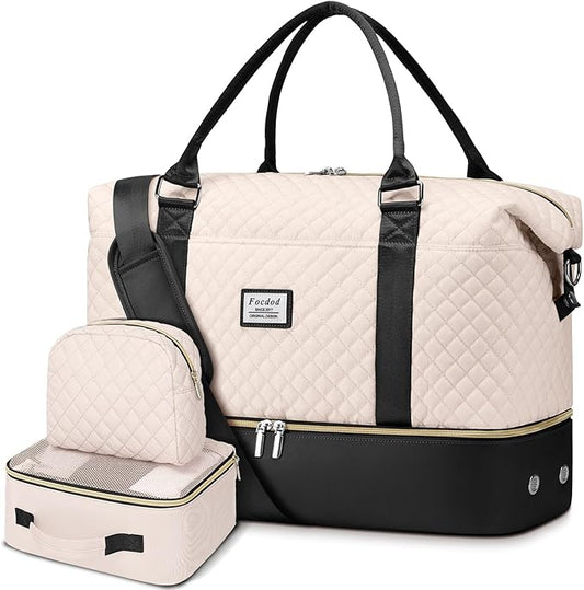 Travel Weekender Duffle Bags for Women: Overnight Bags with Shoe Compartment Large Carry on Weekend Bag with Toiletry Bag & Wet Pocket Tote Duffel Hospital Bag for Women Labor Delivery 3 PCS Set
