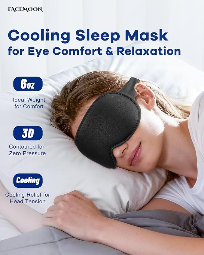 3D Weighted Cooling Gel Eye Mask for Sleeping, FSA Eligible Items HSA, 6oz Gel-Weighted Sleep Mask, 100% Blackout, Gentle Pressure & Cold Relief for Migraine, Ice Cold Gel for Puffy Eyes, Eye Care