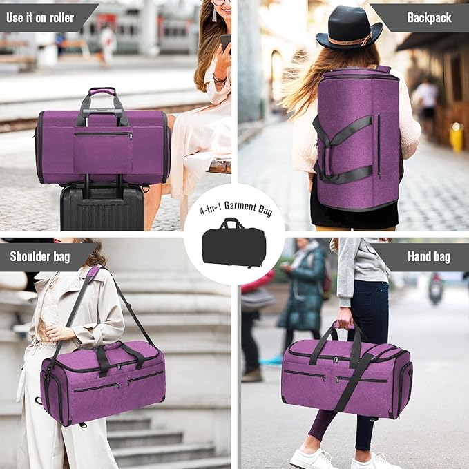Bukere Carry on Garment Duffle Bag for Travel, Convertible Suit Bag with Backpack Shoulder Straps, Shoe Compartment, Waterproof 3 in 1 Weekender Suit Bag for Men Women