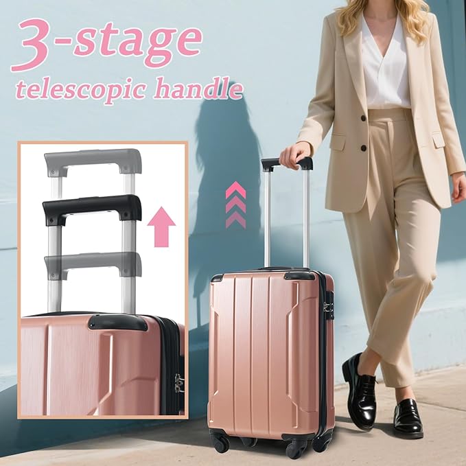 28 Inch Checked-Large Luggage, Lightweight ABS Hard Shell Suitcase with Spinner Wheels, Expandable Travel Luggage with Combination Lock & Side Hooks for Men Women (Rose Pink, 20)