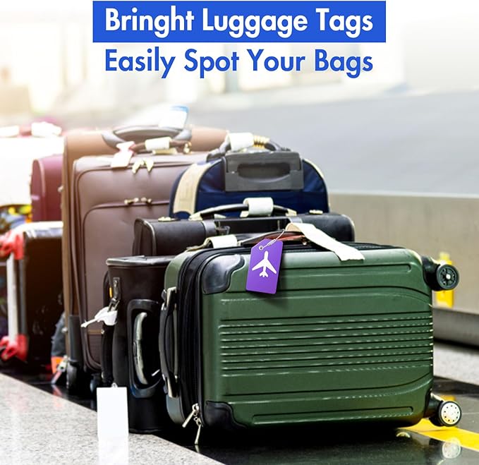 Suitcase Tags Identifiers for Luggage Indentifier, 8 Pack Silicone Luggage Tags for Women, Men & Kids, Flexible & Bright Quick Spot Name Tags for Backpacks with Name Id Cards (Colorful)
