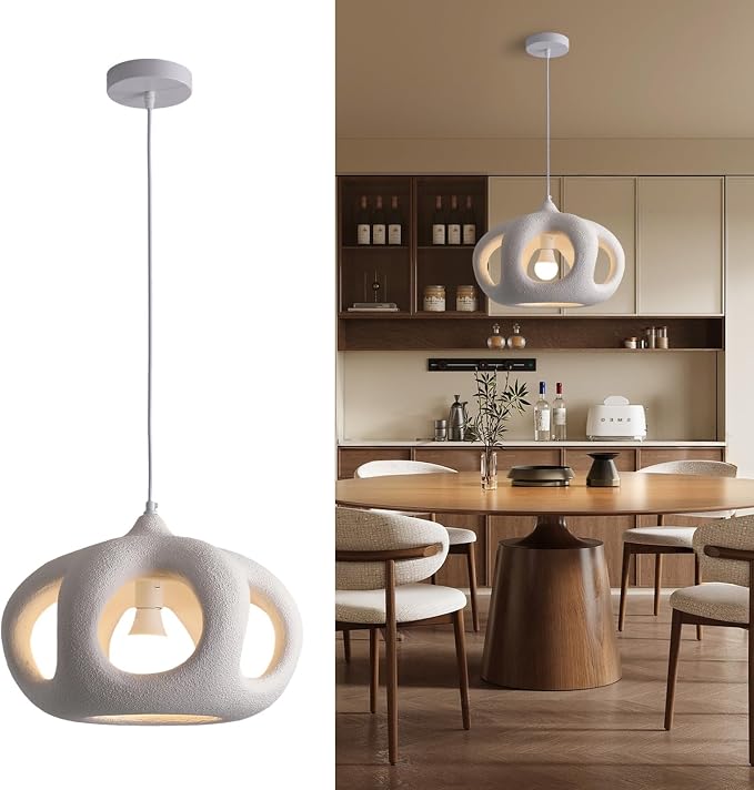 JAYMP Hollow-Out Shape Pendant Light Fixture for Dining Room Kitchen Island Hallway Restaurant Modern Hanging Lamp E26 Base Japanese Style Lighting Fixture, 1 Pack, Matte White, 40cm/15.7in