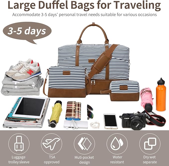 Weekender Bag, Large Travel Duffel Bag for Women, Carry on Overnight Bag with Shoe Compartment and Toiletry Bags
