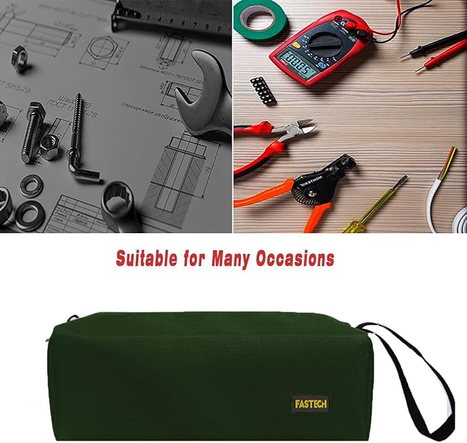 FASTECH 1-Pack Zipper Utility Tool Bag, Small Zipper Bags/Multi-purpose Tool Pouch Tote Bags Storage Organizer for Screwdrivers, Pliers, Nut Drivers Gifts to Men/Women. (Green)