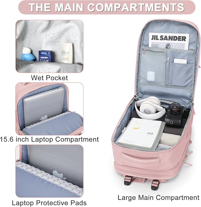coofay Expandable Travel Backpack For Women Men Airline Approved Personal Item Backpack For Airlines Carry On Backpack Flight Approved Waterproof Backpack For Traveling On Airplane Gym Travel Bag