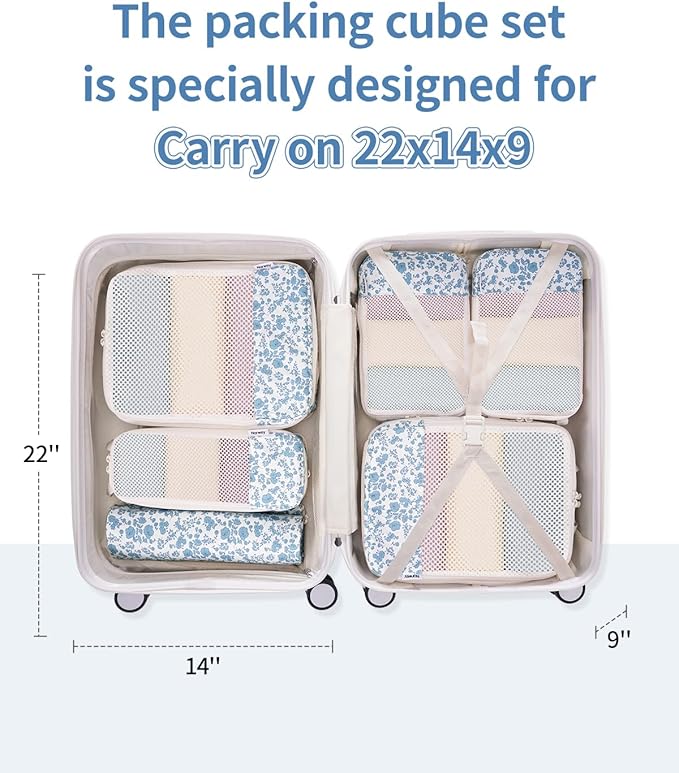 Narwey 6 Set/5 Set Compression Packing Cubes for Travel Kids Women Carry on, Packing Organizers Bag for Backpack Luggage Suitcase Duffle Bags