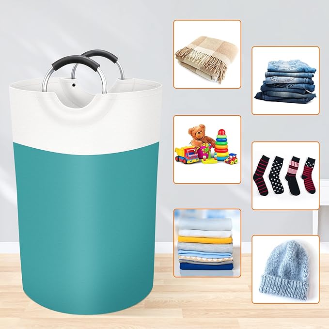 BlissTotes 75L Laundry Basket, Freestanding Laundry Hamper, Collapsible Dirty Clothes Hamper, Waterproof Fabric with Foam Protected Aluminum Handles for College, Dorm, Family (Green)