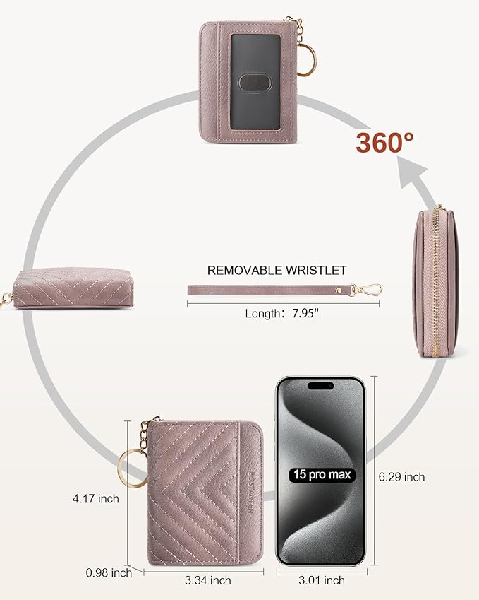 BOSTANTEN Credit Card Holder Wallet RFID Blocking Leather Small Wallet for Women Zipper Keychain Wallet with Wristlet Purple