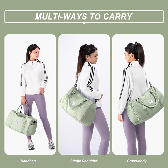 Weekender Gym Duffel Bags for Women Light Green with Toiletry Bag