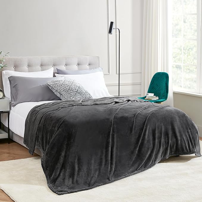 Hansleep Fleece Charcoal Full Blanket, Super Soft Flannel Fuzzy Plush Cozy Blanket for All Seasons, Charcoal, Full 84x90 Inches
