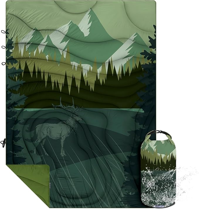 Camping Blanket Puffy - Outdoor Stadium Blanket Wearable, Lightweight, Packable, Machine Washable Camping Quilt for Traveling, Picnic, Beach, Party 78"x 56" (Grass Green)