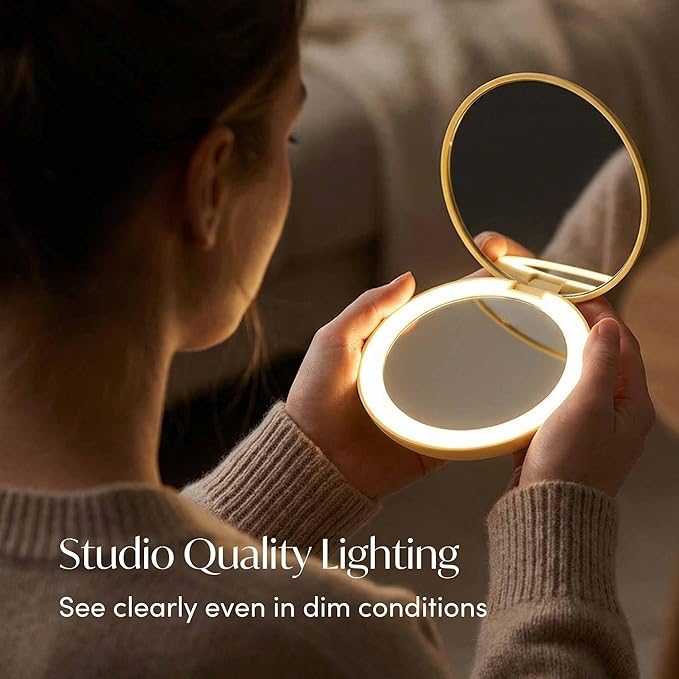 Fancii Taylor Travel Makeup Mirror with LED Light, Rechargeable, 10x /1x Magnifying, Tru-Glow Lighting System, XL Large 5” Wide | Compact Mirror for Purses (Marigold)
