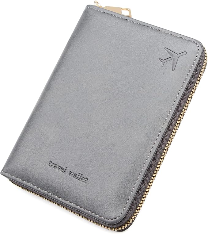 defway Passport Holder Travel Wallet - RFID Blocking Passport Holder Wallet, Full Zip Travel Card Cover with RFID Protection, Multi Slot Organizer for Cards Cash Documents Travel Essentials (Grey)