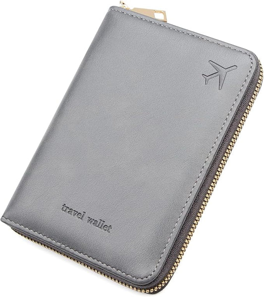 defway Passport Holder Travel Wallet - RFID Blocking Passport Holder Wallet, Full Zip Travel Card Cover with RFID Protection, Multi Slot Organizer for Cards Cash Documents Travel Essentials (Grey)