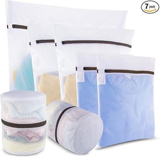 GOGOODA Mesh Laundry Bags for Delicates Durable Protective Wash Bags Travel Storage Bags for Intimates Lingerie, 7PCS （1XXL,2L,2M,2 Bra Bags）