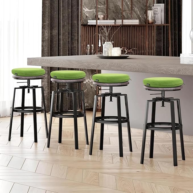 BUYUE Memory Foam Seat Cushion, Dia 15" Soft Velvet Round Stool Cushion Anti-Slip Chair Pads, M, Green