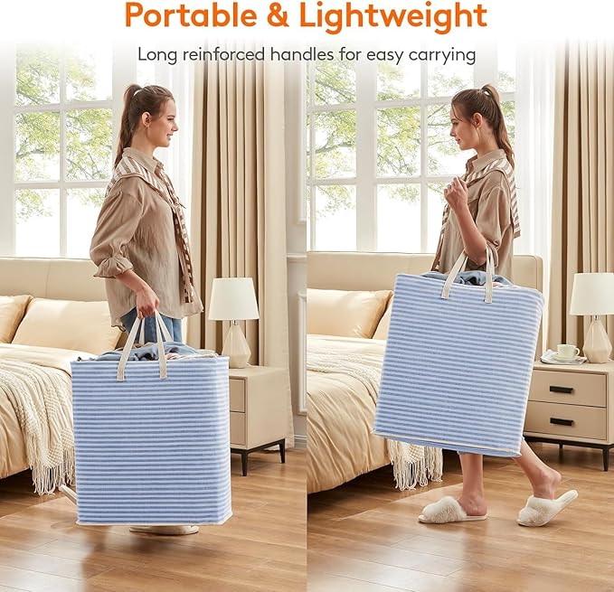 Lifewit 1 Pack Laundry Basket 100L Each, Collapsible Clothes Hamper with Reinforced Handles, Freestanding Waterproof Design for Bedroom and Laundry Room, Blue 100L Total