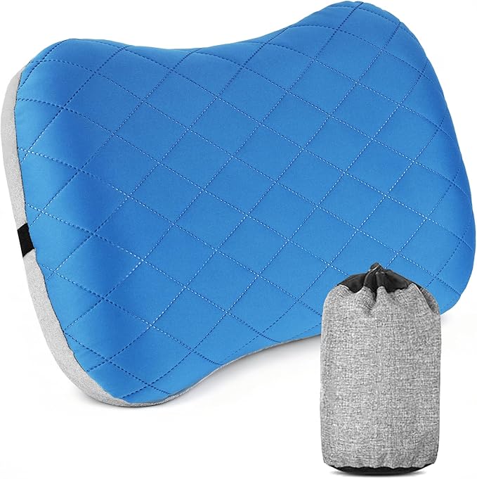 aiGear Inflatable Camping Pillow, Ultralight Compact Air Pillow Ergonomic Neck & Lumbar Support Portable Inflatable Pillow with Removable Washable Cover for Travel Backpacking Hiking (Blue)