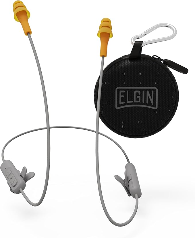 Elgin Ruckus Wireless Bluetooth Earplug Headphones, 25 dB NRR, Noise Canceling Mic, 12-Hour Battery, IP65 Sweatproof, Compliant with OSHA Hearing Safety Standards