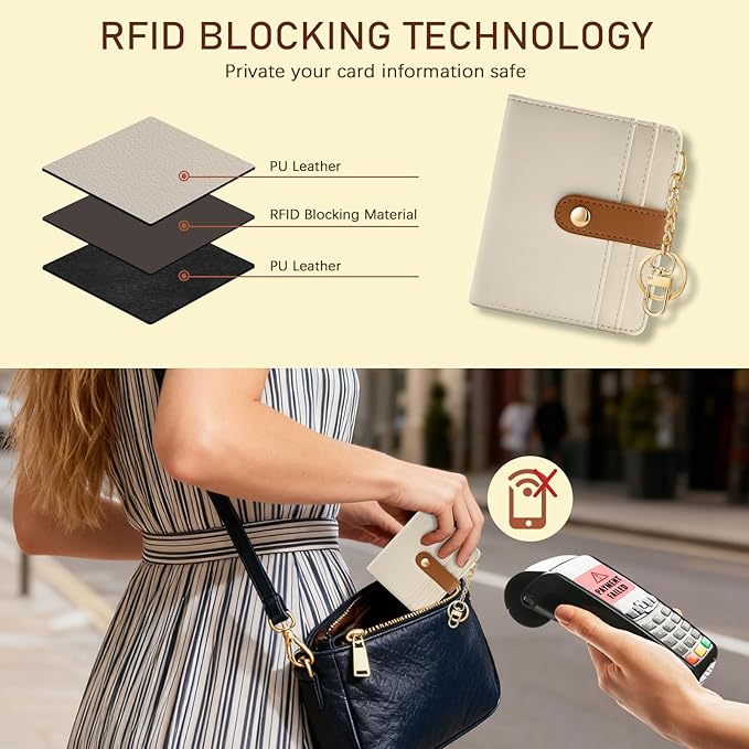 Jogjam Small Ladies Wallet, Rfid Slim Thin Compact Credit Card Women Wallet, PU Leather Bifold Cash Wallet, Zipper Coin Pocket & ID Window, Female Gifts Beige and Caramel