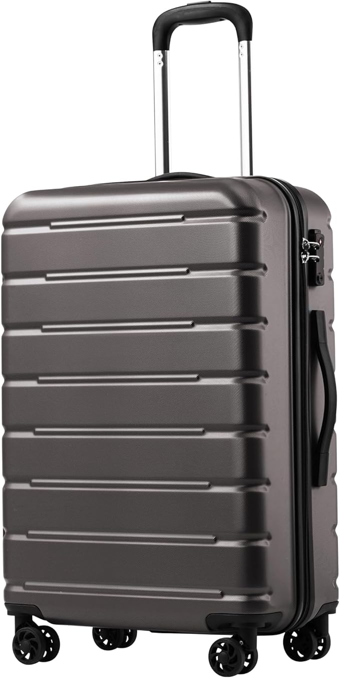 Coolife Luggage Suitcase Carry-on Spinner TSA Lock USB Port Expandable (only 28’’) Lightweight Hardside Luggage (Gray, M(24in))
