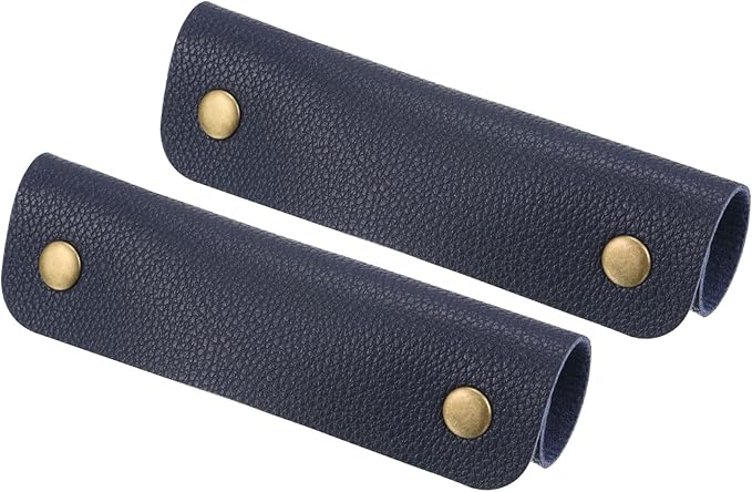 PATIKIL Luggage Handle Wrap, 2 Pack PU Handbag Grip Cover Protector Identifier with Clasp for Suitcase Grocery Shopping Bag, Dark Blue