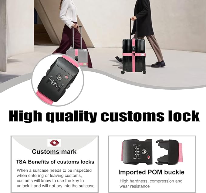 Luggage Straps TAS,Travel Strap with Name tag,Easy to Identify,Luggage Straps TSA Approved with Lock,Combination Luggage Lock with Adjustable Length,Compatible with 20-34 inch Luggage(Pink 1 Pack)