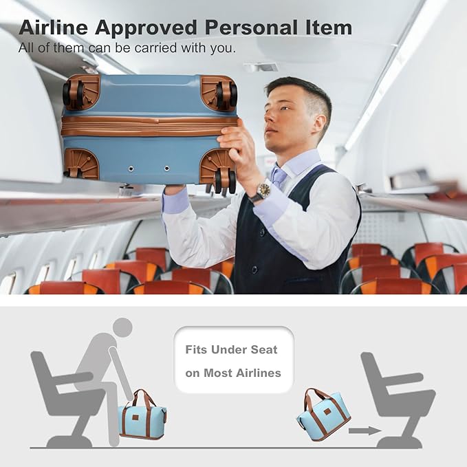 Kono Luggage Set 4 Piece Carry On Lightweight PC+ABS Hardside Luggage with TSA Lock Spinner Wheels Carry On Suitcase Apricot Blue