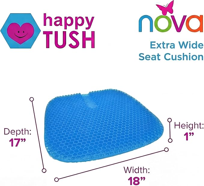 NOVA Extra Wide Cooling Gel Seat Cushion 17” x 18” – Breathable Honeycomb Design for Pressure Relief, Non-Slip Chair Pad with Handle for Office Chair, Car & Wheelchair