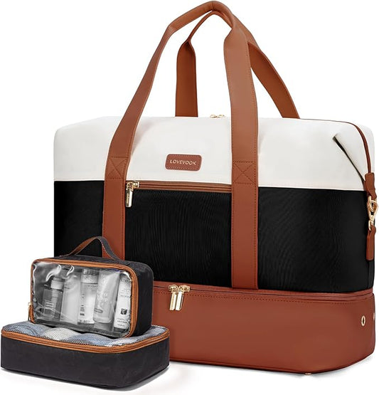 LOVEVOOK Weekender Bag, Large Travel Duffel Bag for Women with 2 Packing Cubes, Carry on Overnight Bag with Shoe Compartment, Mom Hospital Bags for Labor and Delivery