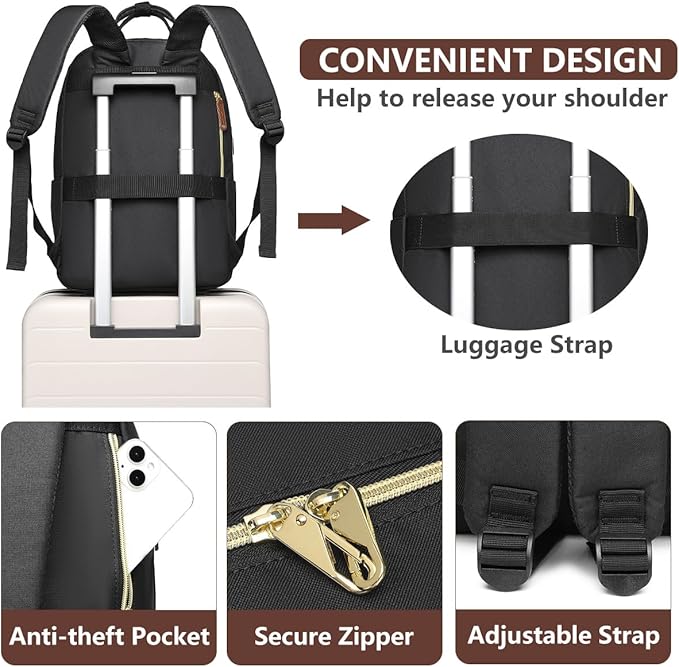 Backpack for Women 15.6 Inch Laptop Backpack Work Business Backpacks Purse Waterproof Computer College Backpacks Nurse Bag Backbag 2 Sets Casual Daypack for Travel Black