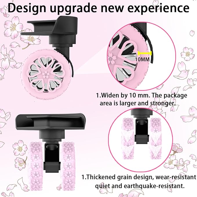 Luggage Wheel Protector, 8PCS Sakura Love Design - Premium Silicone Protectors for 2-2.4" Spinner Wheels Anti-Slip, Ultra-Quiet & Wear-Resistant Travel Accessories (Pink)