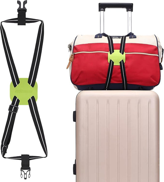 Luggage Straps Bag Bungee, Luggage Straps Suitcase Adjustable Belt, Add a Bag Easy to Travel Suitcase Elastic Strap Belt with Reflective Material (Green)