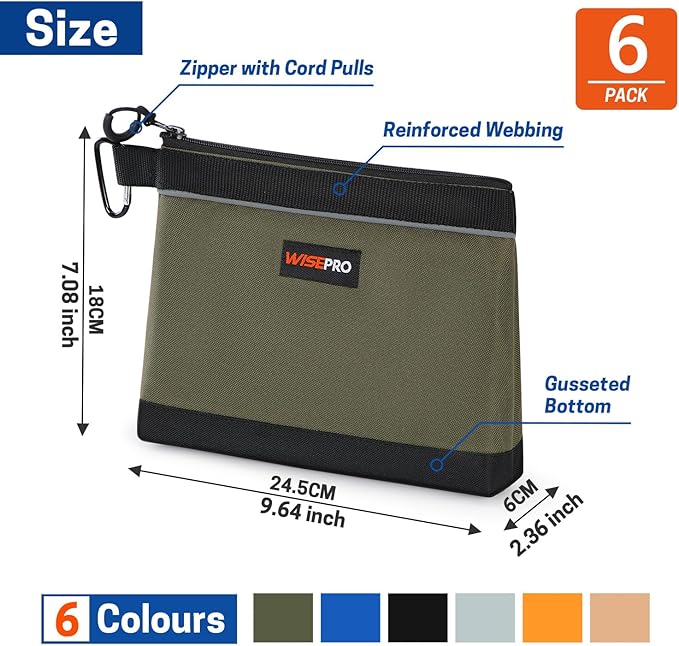 Zipper Tool Pouches, Multi-Purpose Utility Tool Bags Organizer for Small Hand Tools, Screws, Nails, Hardware, Pliers & Wrenches, Storage Pouch Set for Electricians, Plumbers, HVAC & Mechanics