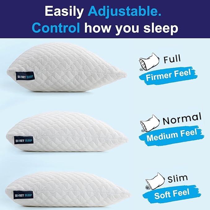 Sidney Sleep Set of 2 Queen Size Adjustable Bed Pillows for Side and Back Sleepers - Memory Foam Pillows for Neck and Shoulder Support - Customizable Loft - Extra Foam Included (Magenta)